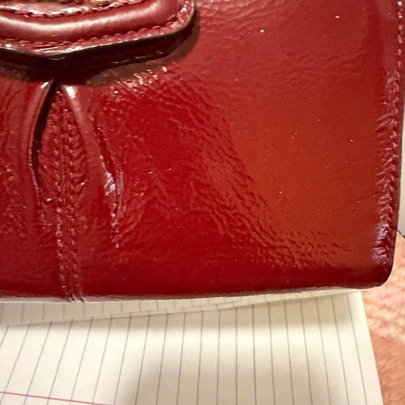 Coach Cherry Red Leather Clutch callouts - Picture 7 of 9